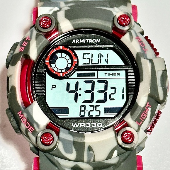 NEW Unisex 46mm Hot Pink & Gray Camo Digital Chronograph Armitron Watch WR330ft - Picture 4 of 17